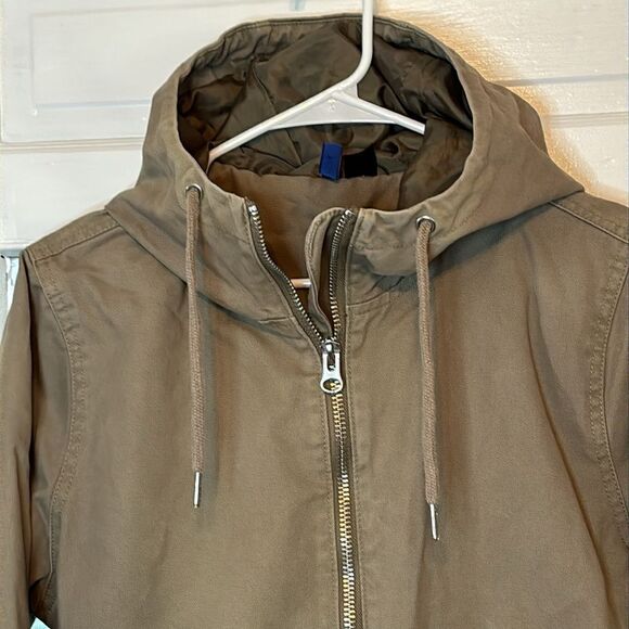 Divided Women’s Dark Army Green Canvas Zip Up Jacket With Hood Size Small - Picture 2 of 7